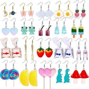 20 Pairs Different Cute Funny Earrings For Women Teens Gummy Bear Goldfish Frogs